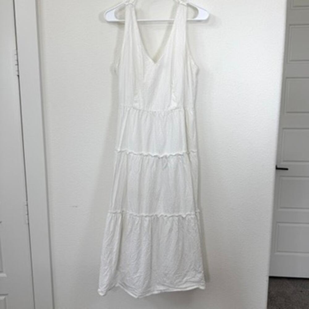 Ann Taylor White Sleeveless Tiered Midi Dress Cotton Blend Lined Women’s Size 8